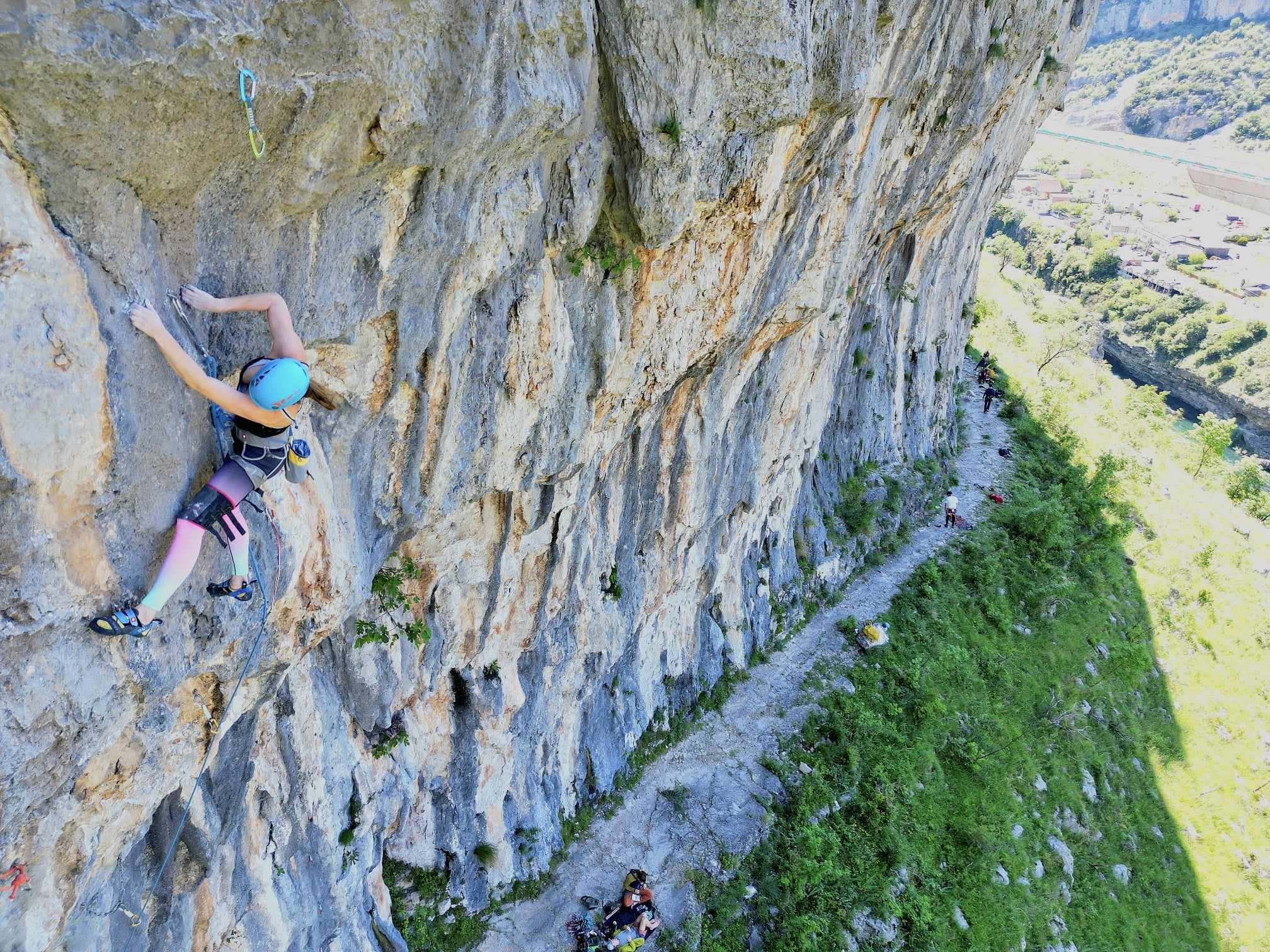Sport climber on one of the many quality routes in Smokovac Podgorica's local crag.